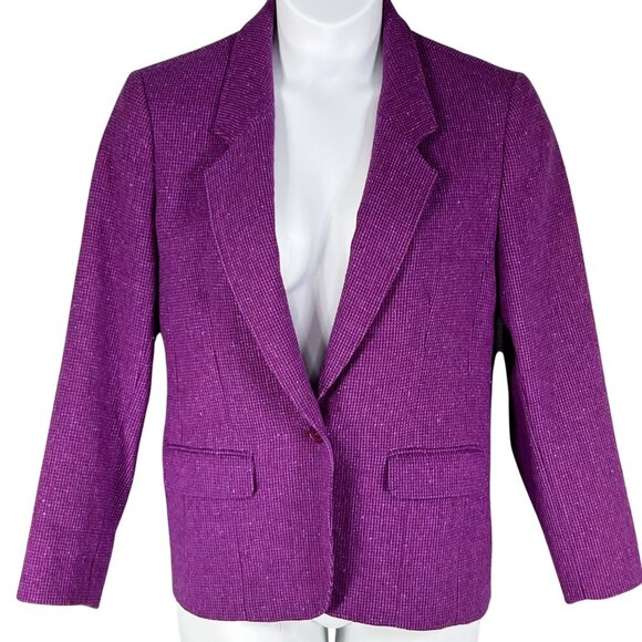 Pendleton Women 14 Pure Virgin Wool Blazer Purple Tweed Jacket USA Made Timeless - Picture 1 of 16